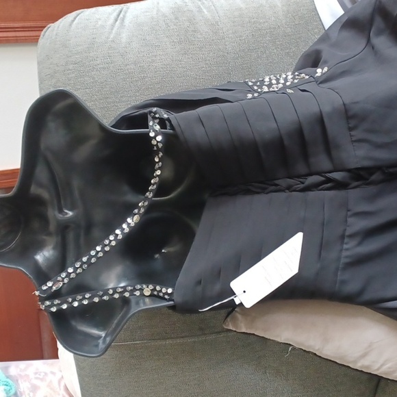 Dian Sheng Long black & Grey Omber dress, One Shoulder, Corset Back, Sz 18, Nwt - Picture 5 of 12